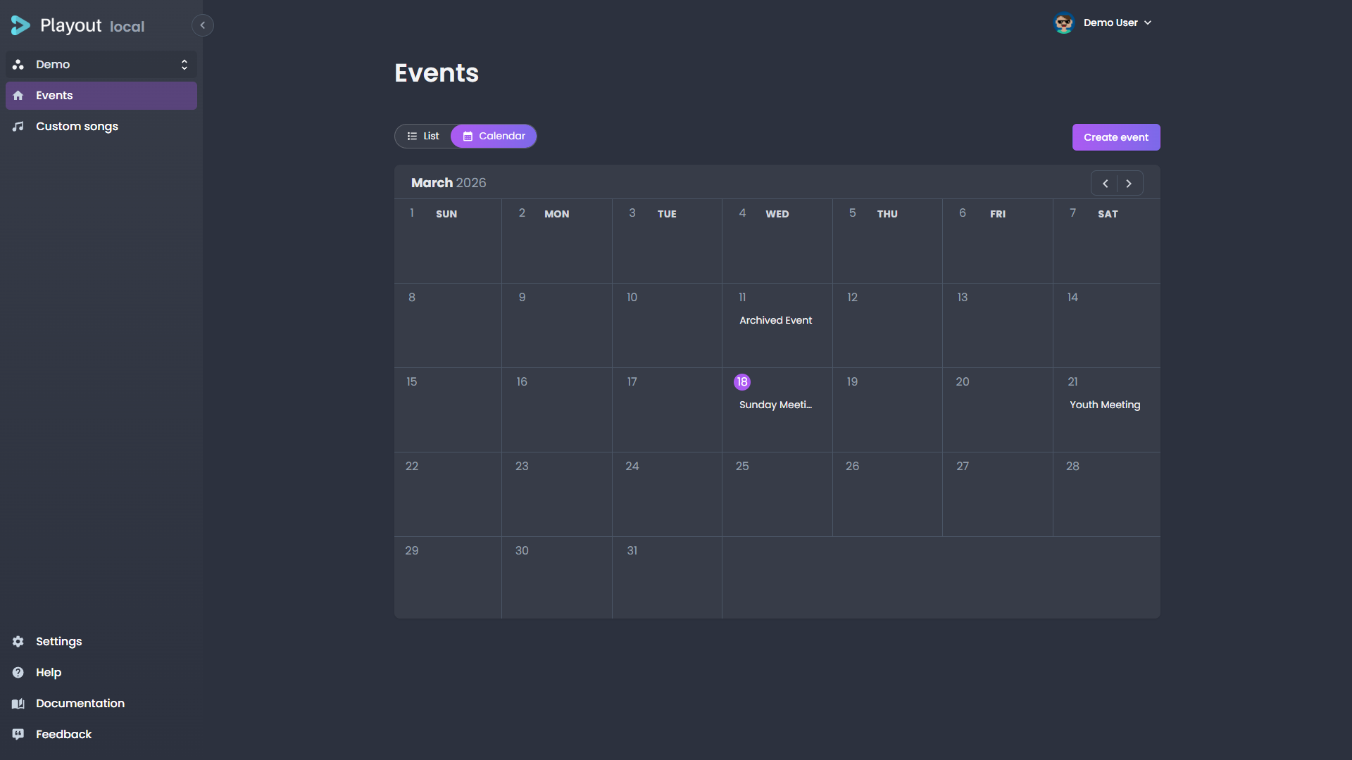Event calendar view