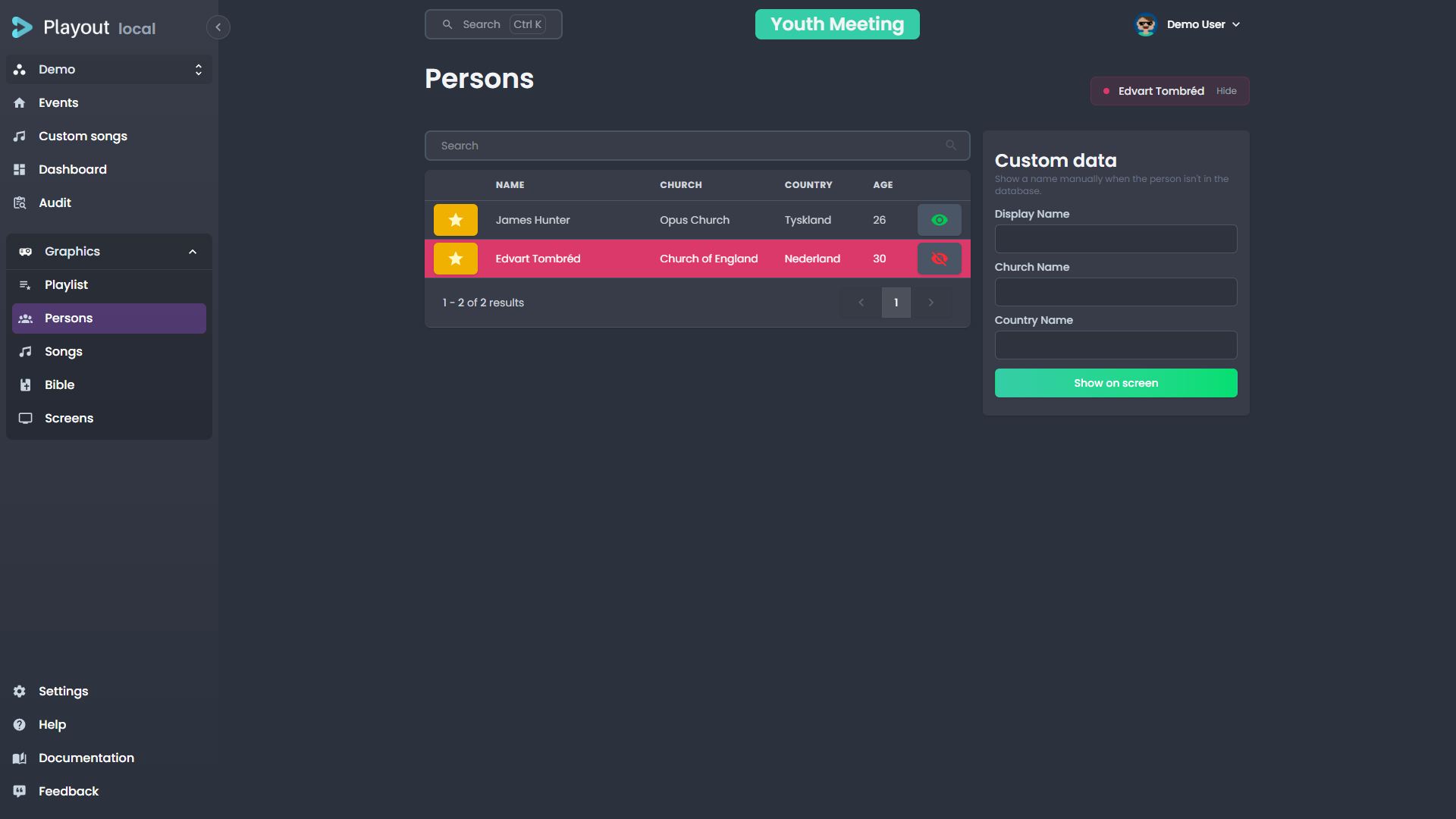 Persons tab