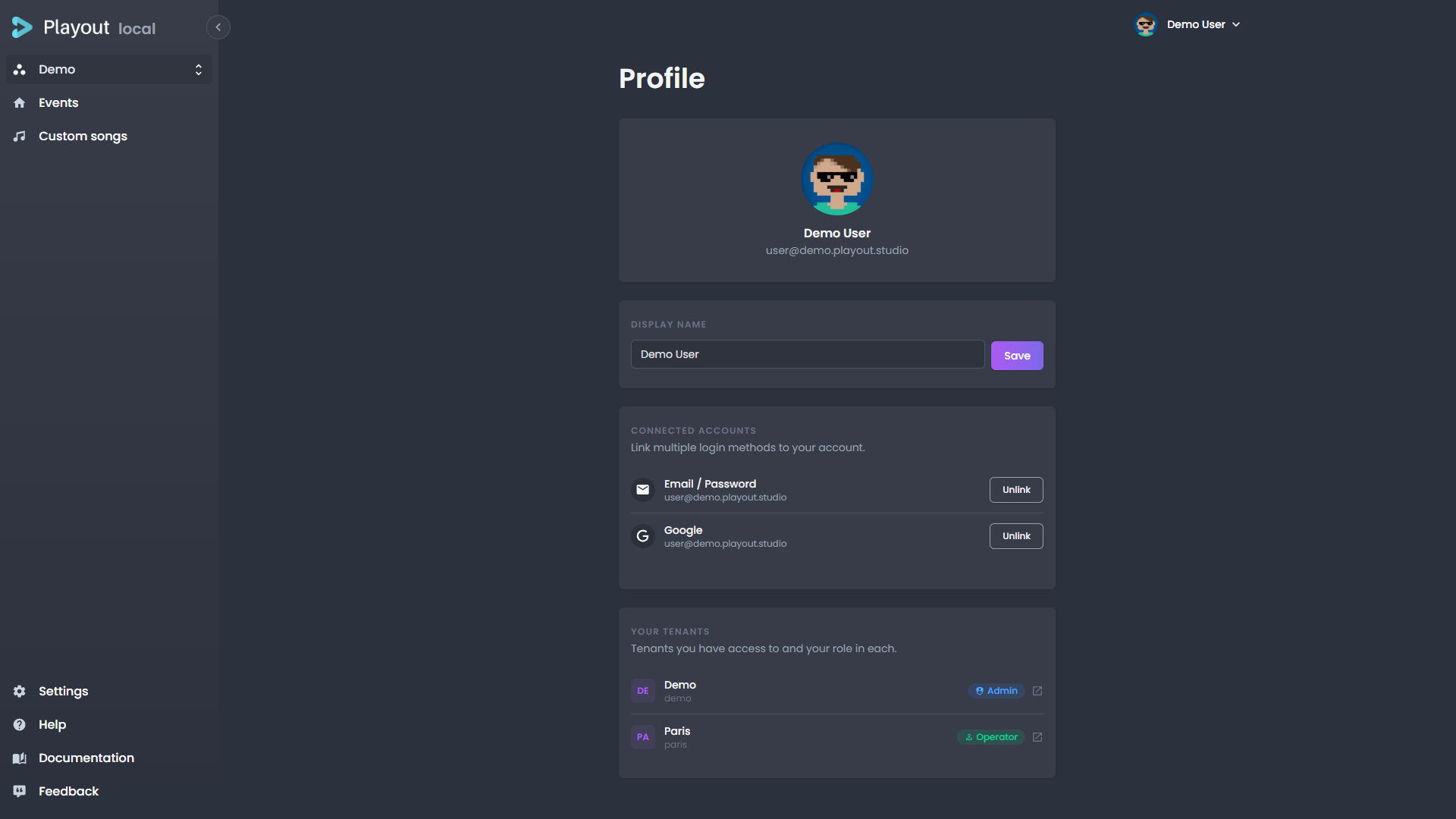 Profile page